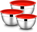 E-far Mixing Bowls with Lids Set, 6-Piece Stainless Steel Salad Bowls | Metal Nesting Cooking Bowls with Airtight Lid for Kitchen Storage, Baking & Prepping, Dishwasher Safe, 1.5/3/4.5 QT, Red