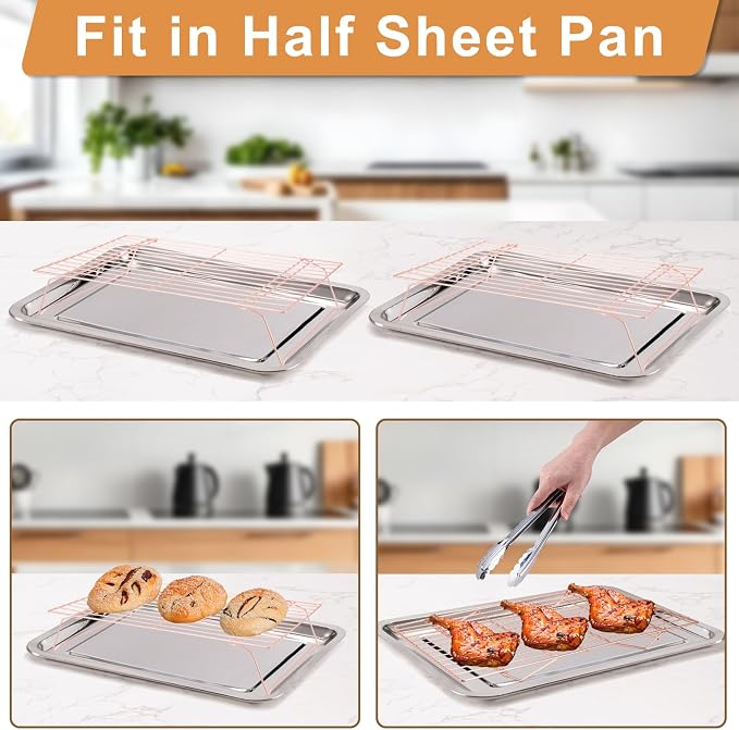 Briout Cooling Rack for Cooking Baking 3 Tiers,16"x10" Wire Rack, Rose Gold | Thick Wire Rack, Oven & Dishwasher Safe, for Roasting, Grilling, Drying, Fits Half Sheet Pan
