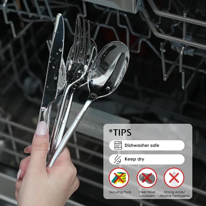 Silverware Set, 60-Piece Forged Flatware Set Cutlery Set Premium Stainless Steel, Service for 12, for Kitchen, Home, Wedding, Party, Mirror Polished and Dishwasher Safe