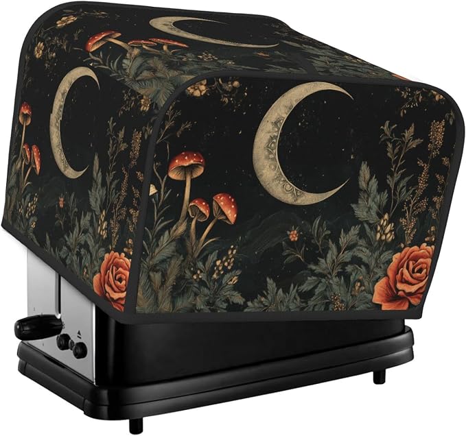 4 Slice Toaster Cover Botanical Flower Moon Vintage Dust Proof Washable Kitchen Appliance Cover with Pocket, Oxford Fabric Countertop Toaster Protector for Standard Toasters Small Appliances