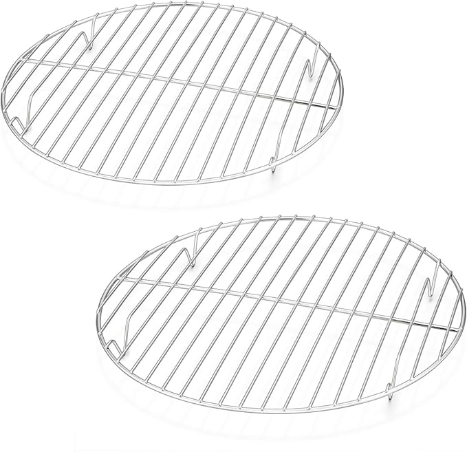 E-far 10½ Inch Round Cooling Cooking Racks, Stainless Steel Round Steaming Baking Rack Set of 2, Multi-Purpose for Canning Air Fryer Pressure Cooker, Dishwasher Safe
