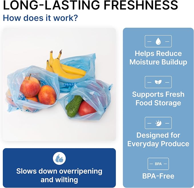 Freshpack 247 Reusable Produce Bags Size M 10 x 12 in, 1 Gallon 20 Pack Green Bags for Fruits and Vegetables, Food Storage Bags With Zipper, Helps Keep Produce Fresh, Kitchen Pantry Meal Prep