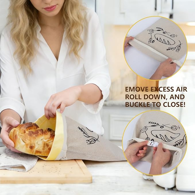 Reusable Beeswax Bread Bags for Homemade Bread & Sourdough, 2-Pack XL Airtight Food Storage Bags, Organic Cotton Linen Covers - Freezer-Friendly Freshness Preservation Keeps Fresh Longer