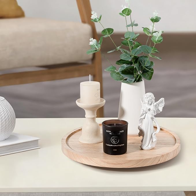 Wood Lazy Susan Turntable Kitchen Decor Round Table Tray, 12" Brown | Waterpoof, Easy clean, Non-slip, Rotating Wooden Decorative Pantry Table Tray for Seasoning, spice, snack