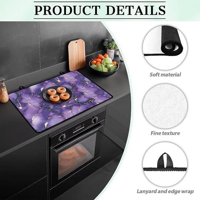 Marble Purple Stovetop Covers for Electric Stove Anti-Scratch Kitchen Countertop Cover Anti-scalding Oven Mat 30"x21" Non-Slip Kitchen Counter Stove Protector Pad