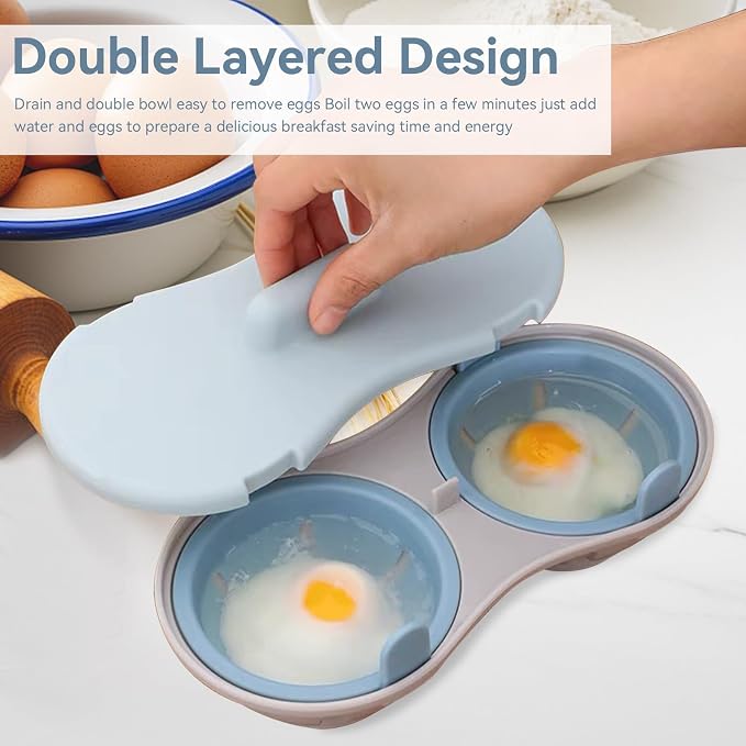 Microwave Egg Poacher, 2 Cavity Egg Cooker poached Egg Cup Egg Poacher Microwave Egg Cooker Egg Steamer for Kitchen Cooking Gadgets Blue