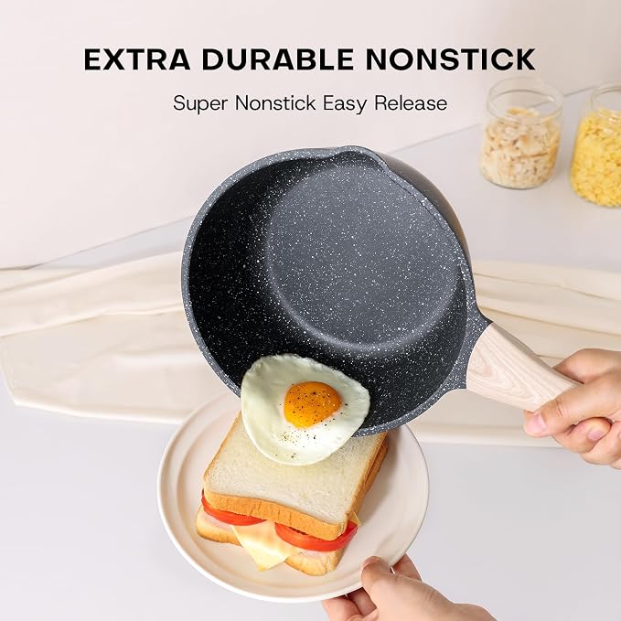 Kordisen Sauce Pan Set with Lid, 1.5Qt & 2.5 Qt Nonstick Cooking Pots with Pour Spout, Easy to Clean, Small Kitchen Induction Saucepan with Granite Coating, PFOA/PFOS Free (Black)