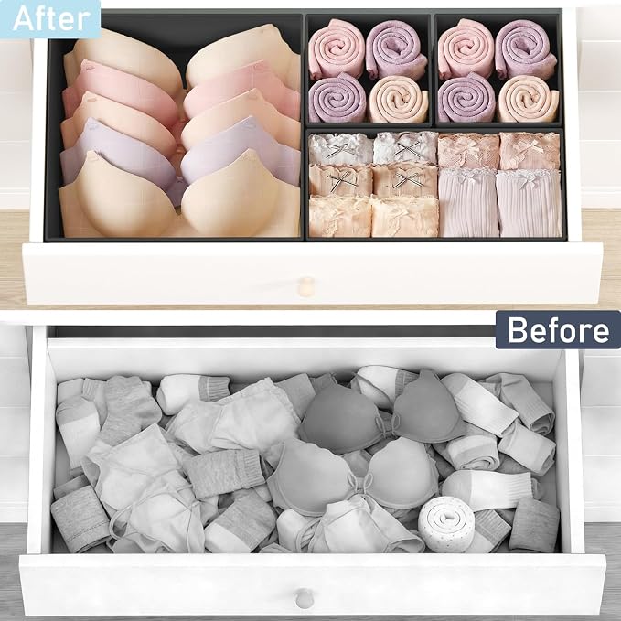 DIMJ Drawer Organizer Clothes, 26Pack Dresser Organizer, Foldable Closet Organizers and Storage, Fabric Dresser Bins, Drawer Dividers for Nursery, Baby Clothes, Underwears, Sock,Black
