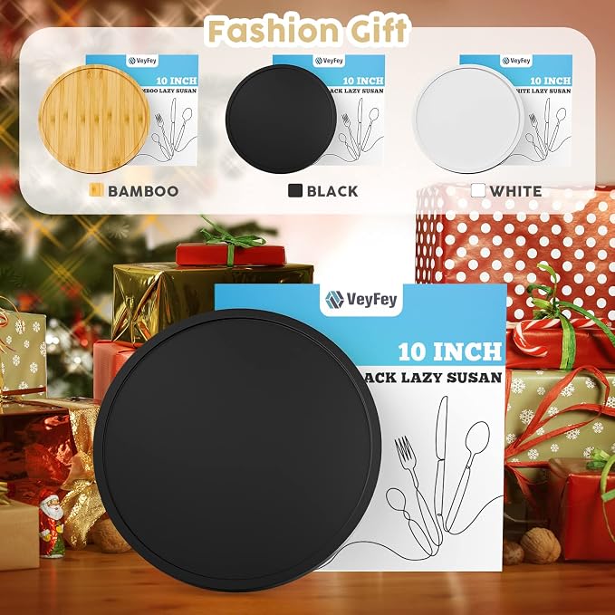 VeyFey Turntable Vanity Tray, 10 Inch Bamboo Countertop Organizer | Perfume Candle Tray for Kitchen Sink, Keep Glass Sponge and Soap, Bathroom Coffee Table Decorative Organizer, Black