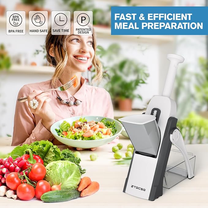 5 in 1 Safe Vegetable Mandoline Slicer for Kitchen, Adjustable Thickness | Safe Mandoline Slicer for Kitchen, Easy to Clean/Storage, Potato Slicing, Strips, Shredding, Dicing, Chop, Cleaning brush