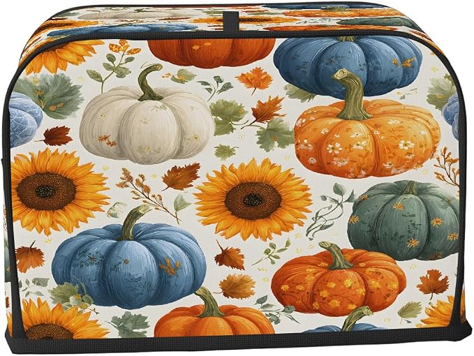 2 Slice Toaster Cover Autumn Pumpkin Sunflower Toaster Covers Two Slice Wide Slot Waterproof and Dustproof Covers for Wide Slot Toasters and Small Appliances Kitchen Decor Gifts