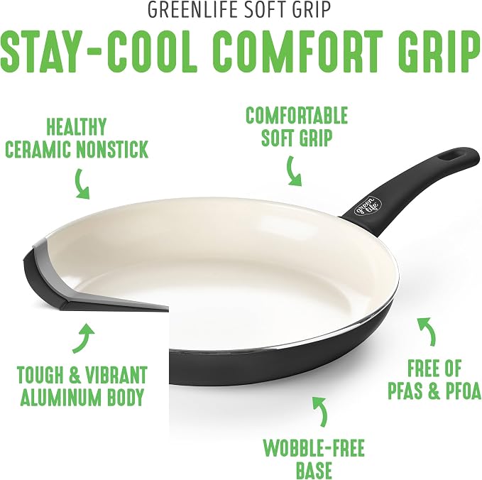 GreenLife 6QT Ceramic Nonstick Stockpot with Glass Straining Lid, Black | PFAS-Free Ceramic Nonstick Coating, Large Cooking Pot, Soup Pan, Stay-Cool Handles, Dishwasher & Oven Safe up to 350F