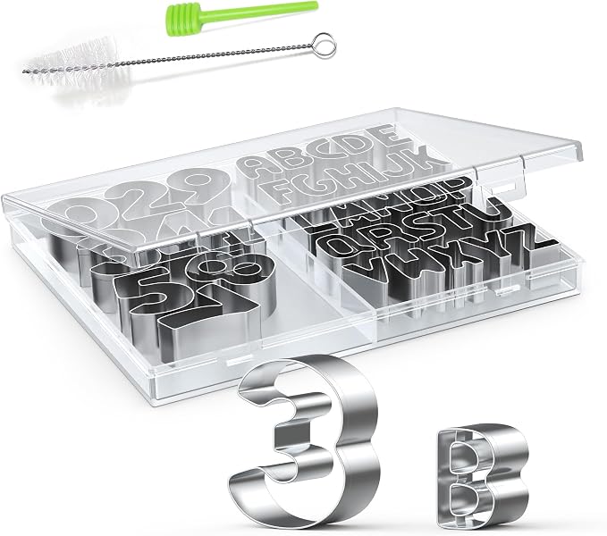 Alphabet & Number Cookie Cutters Sets of 35 Pieces Mold Tools for Fondant Biscuit, Cake, Fruit, Vegetables, or Dough Stainless Steel