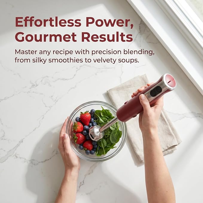 Immersion Blender, Corded Electric Stick Mixer, 1000W Dual-Speed Motor, 12 Adjustable Speeds, Comes with a Measuring Cup, Suitable for Baby Food, Purees, and Soups