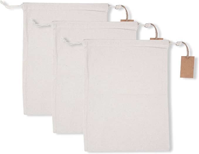 Marubhumi Cotton Storage Bags with Drawstrings - XX-Large 19x23 3 Pack Multipurpose 3 Pcs Muslin Bulk Flour Sack Bags Food Produce Natural Potato Onion Bag