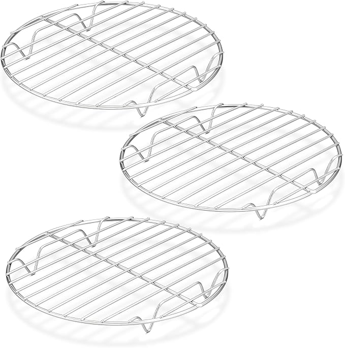 P&P CHEF Round Cooking Rack, Cooling Rack for Steamer, 7.5”, Silver | 3 Pack Stainless Steel Baking Rack for Grilling Roasting, Fits Air Fryer, Canning Pot, Oven & Dishwasher Safe, Non-toxic