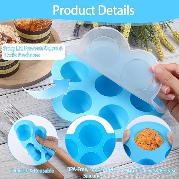 2 Pack Silicone Egg Bite Molds, Reusable Egg Bites Silicone Mold with Lid Fit Instant Pot 5,6,8 qt Pressure Cooker & Air Fryer, Alternative to Sous Vide Bite Maker for Cooking Food Freezer Storage