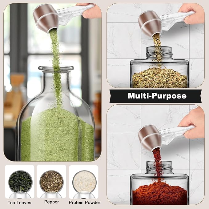 Coffee Scoop & Funnel for Reusable K Cup Refillable Coffee Pods, Coffee Measuring Spoon 2 Tablespoon Capacity, Scoop with Funnel for Ground Coffee, Protein Powder, Tea (Clear, 2 Pack)