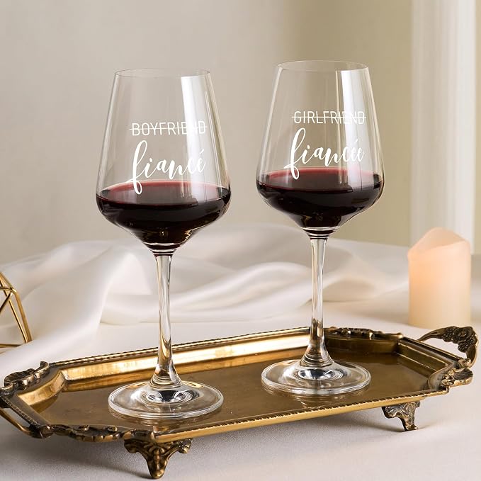 AW BRIDAL Engagement Gifts for Couples Fiance and Fiancee Wine Glasses Set | Engaged Wine Glasses with Wine Stopper & Wood Keepsake Box, 2026 Wedding Gifts for Newlyweds, Bride to Be Gifts for Women