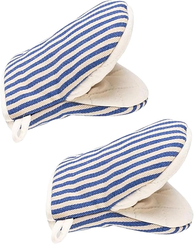 1 Pair Mini Oven Mitts,High Heat Resistant Oven Gloves,Kitchen Short Oven Mit with Hanging Loop for BBQ, Baking, Cooking and Grilling, (Blue)