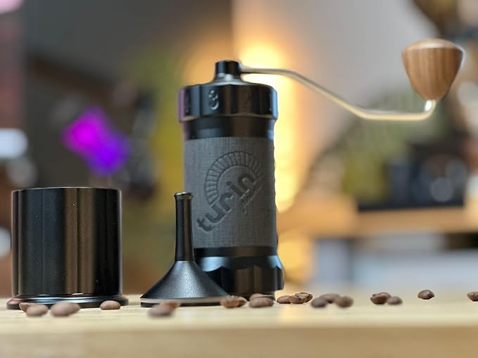 Turin H40 V2 Manual Coffee Grinder – 40mm Stainless Steel Burr, Adjustable for Espresso, Pour Over, French Press, Aluminum Body with Walnut Handle, Magnetic Dosing Cup, 30g Capacity