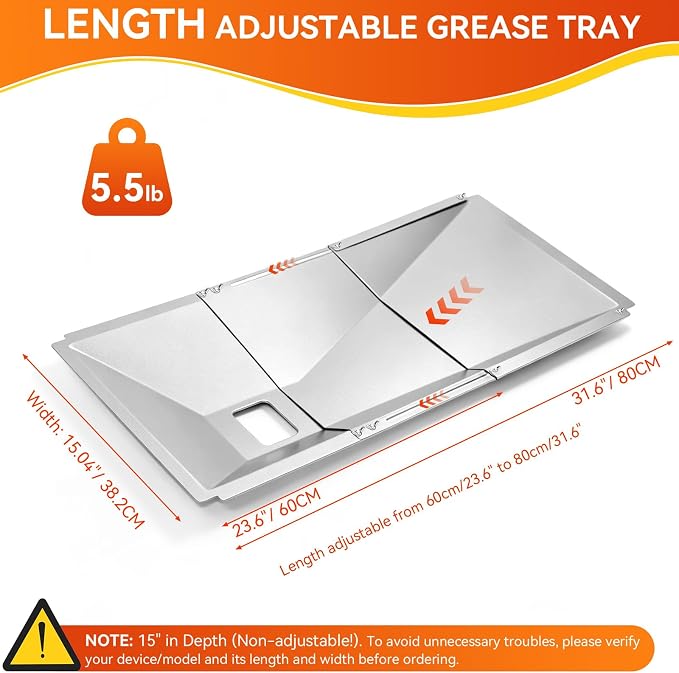 Universal Grease Tray with Catch Pan for Nexgrill 720-0888s 720-0888n, 720-0830h Charbroil, Dynaglo, Kenmore, BHG, Grill Master, Backyard, Expert Gas Grill, Adjustable Drip Pan for Most 3/4/5/6 Burner