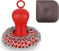 Cast Iron Cleaner Scrubber with Pan Scraper, Patented Chain Mail Scrubber | with Hanging Loop, Metal Chainmail Scrubber Sponge Scrub Brush Cleaning kit to Clean Pan Pot, Skillet, Grill, Dutch Oven, Wok