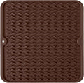 Silicone Dish Drying Mat, Non-Slip Easy Clean Sink Mat Large Heat-resistant Dish Drainer Mat for Kitchen Counter, Sink, Refrigerator or Drawer liner (12" x 12", COFFEE) | Quick-Dry Ridges, Hangable & Roll-Up for Storage, Dishwasher Safe