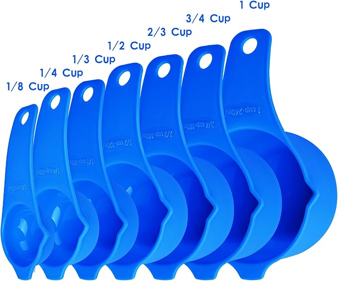 Plastic Measuring Cups and Spoons Set 15, Blue Dry & Liquid Measuring Cups and Spoons, Metric & US 7 Measure Cups & 7 Measure Spoons for Kitchen & Baking