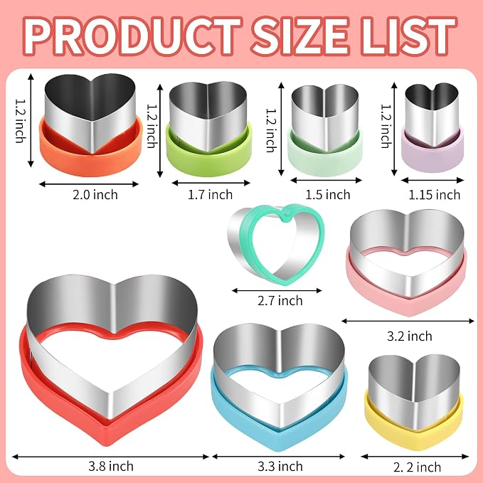 laxizar 9 Pcs Heart Cookie Cutters Set Stainless Steel Biscuit Cutter