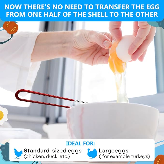Egg Separator for Raw Eggs, Stainless Steel Yolk Remover and Filter | Sits Over a Bowl, Drains the White, Keeps the Whole Yolk Back - a Stainless Steel Kitchen Gadget for Whipping and Cake Baking