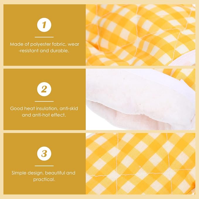 2Pcs Oven Mitts for Play Kitchen, Anti- Scald Gloves Microwave Oven Gloves Kitchen Mitts for Safe Baking Cooking (Yellow Checkered)