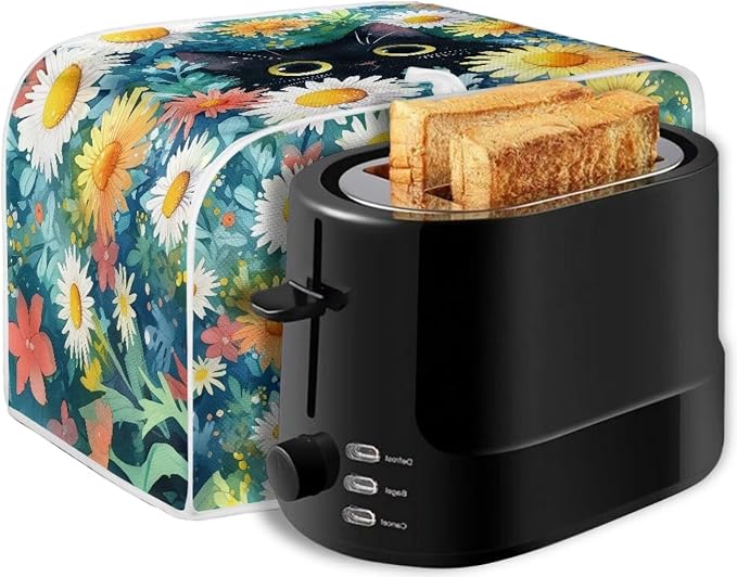 Black Cat Print Toaster Dust Cover Daisy Print Bread Maker Machine Covers Anti Fingerprint Kitchen Small Appliance Cover Fits Most Standard 4 Slice Toasters