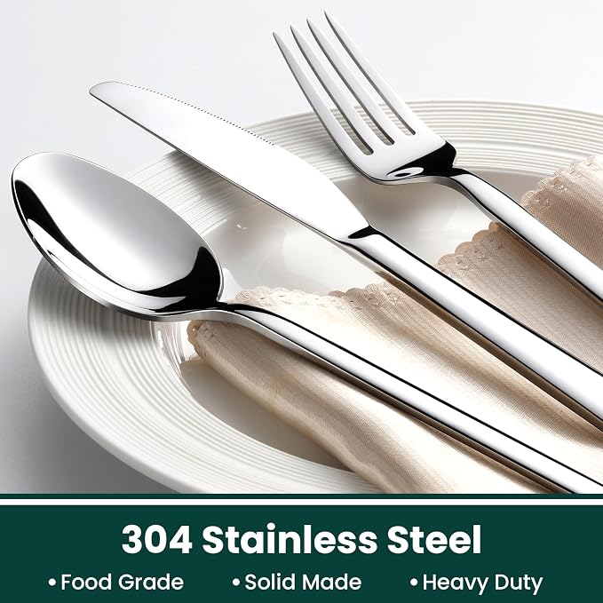 Hiware Premium 40-Piece Silverware Set for 8, Stainless Steel Flatware Cutlery Set with Forks, Knives, Spoons, Durable and Elegant Design Utensils Tableware - Heavy Duty, Dishwasher Safe