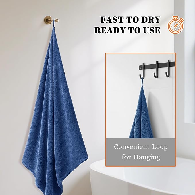 Bath Towels Set of 4 Extra Large 35 x 70 Inches,Luxury Thick High Absorbent and Quick Dry Bath Sheet,Ultra Soft Microfiber,Bathroom,Beach,Yoga,Sport,SPA,Fitness (Navy Blue) | Luxury Thick High Absorbent and Quick Dry Bath Sheet for Bathroom, Beach, Yog...