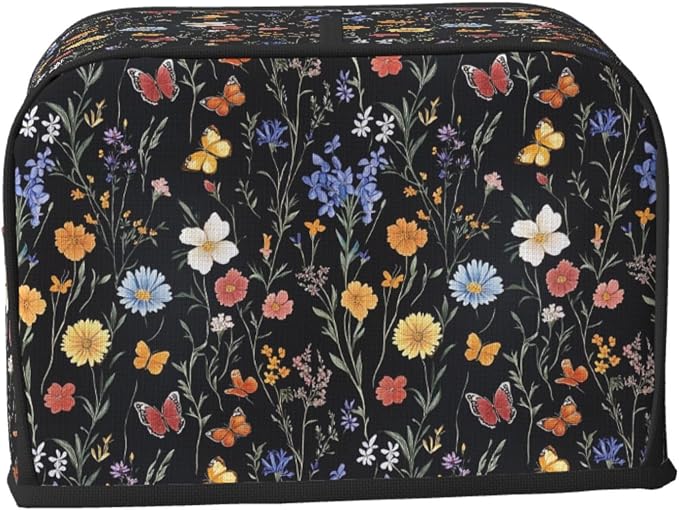 2 Slice Toaster Cover Vintage Botanical Flower Wildflower Dust Proof Washable Kitchen Appliance Cover with Pocket, Oxford Fabric Countertop Toaster Protector for Standard Toasters Small Appliances