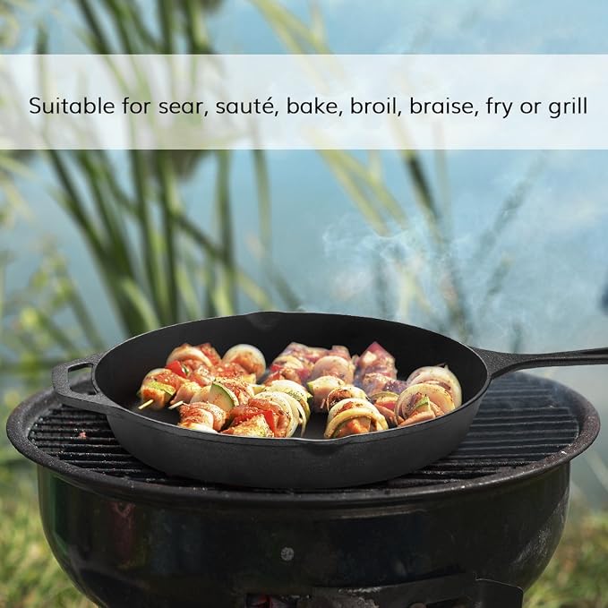 12 Inch Cast Iron Skillet Antirust Treated Pre-Seasoned Iron Pan with Silicone Handle Cover