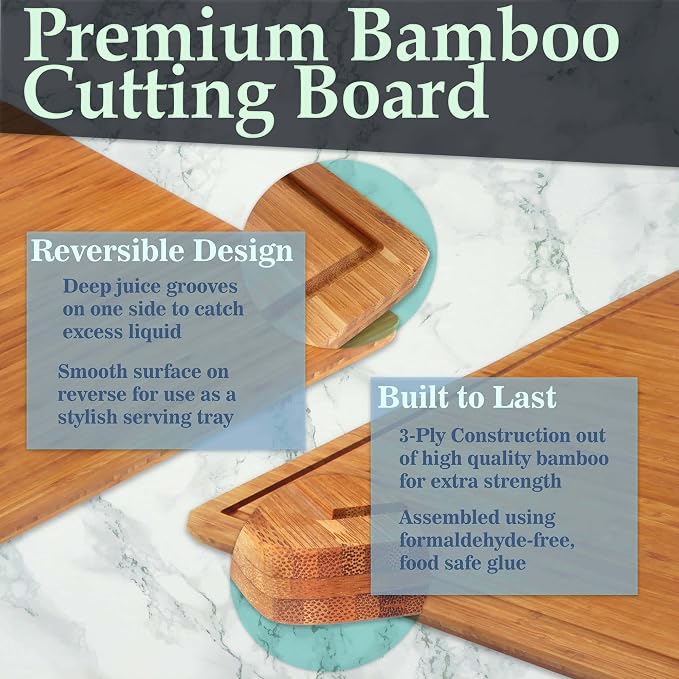 BambooMN Bamboo Burner Cover Cutting Board, 3-Ply, Large, Square - Grooved/Flat (20"x20"x0.75") - 1 Piece