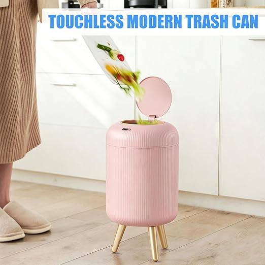 URALFA Automatic Bathroom Trash Can, Motion Sensor Trash Can Touchless | 3 Gallon Touchless Sensor Bathroom Garbage Can with Lid, Smart Trash Bin for Bedroom, Office, Restroom, Removable Legs, Pink