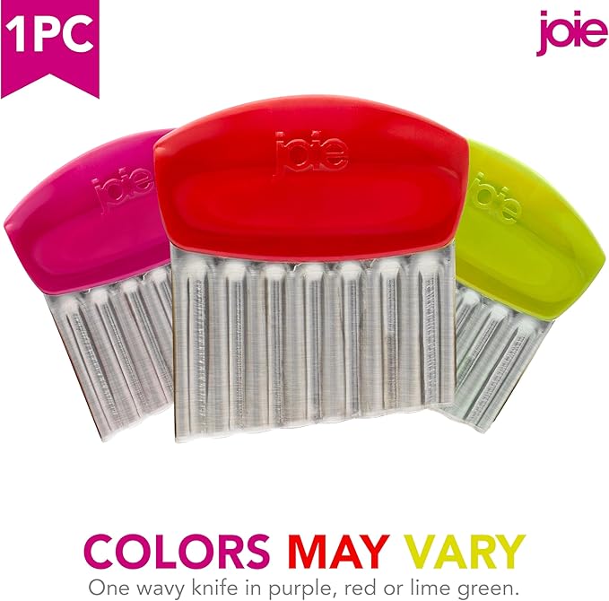 Joie Crinkle Cutter Knife, Wavy Slicer for Potatoes, Vegetables, and More | Stainless Steel Blade Great For Cutting Fries And Other Foods, BPA-Free, Colors May Vary, Receive Purple, Red, or Lime Green