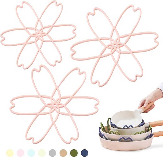 Silicone Pan Protectors for Stacking 3 Piece (Sakura Pink, S&L) | Pot Separators for Cookware, Prevent Scratch, Protect Coating, Dishwasher Safe, Multi-Purpose Heat Resistant Trivets