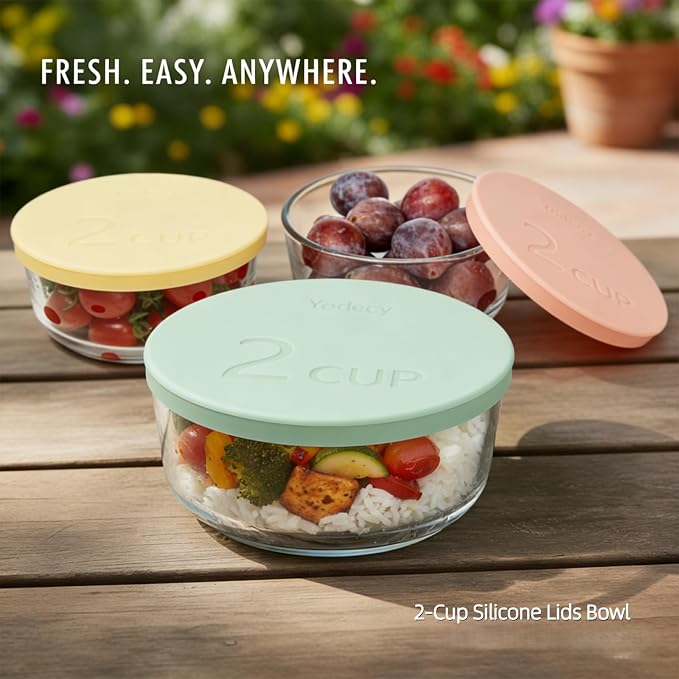 Yodecy Silicone Bowl Lids fit Pyrex Glass Bowls 7200-PC 2 Cup, fit Anchor Hocking Glass Bowls 7200-PC 2 Cup,Replacement Lids 4.76in/12.1cm(4 Pack Pastel Yellow)