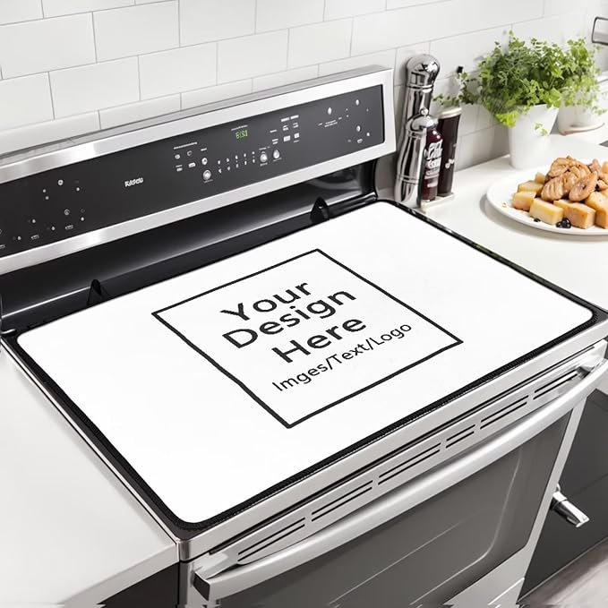 Personalized Stove Top Cover for Electric Stove, Induction Silicone Cooktop Mat, Customized Electric Stove Top Protector Mat Design Your Own Cover Gifts for Home Decor