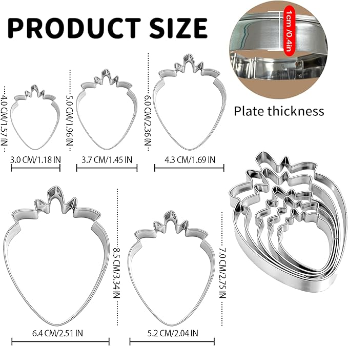 Strawberry Cookie Cutter Fruit Vegetbale Biscuit Cutters for Valentines Day Birthday Summer Christmas New Year Party DIY Baking Mold, Pack of 5