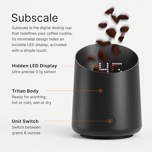 Subminimal SubScale Digital Dosing Cup with LED Display - Black | Sleek & precise scale, dosing cup accessories, measures coffee grounds for espresso