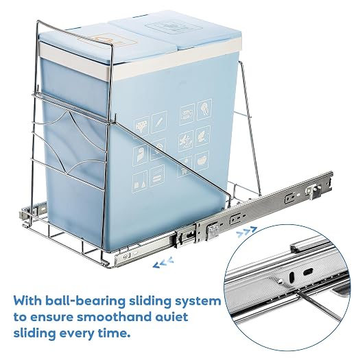 Youeon Pull Out Trash Can Under Cabinet, Adjustable Stainless Steel Under Sink Trash Can Pull Out, Slide Out Garbage Shelf, Fit for 7-11 Gallon Trash Can(Not Included)