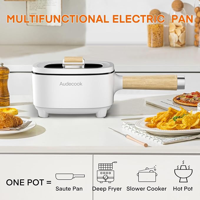 Audecook 2L Hot Pot Electric, Non-Stick electric pot, Portable Pot lazy | Dual Power Control Electric Pot For Cooking Steak, Egg, Ramen, Oatmeal & Soup | Portable Pot for Dorm, RV, Travel & Camping