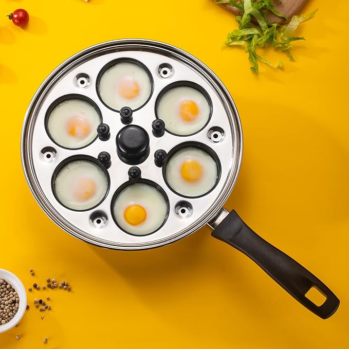 MARSKITOP Egg Poacher, Stainless Steel Poached Eggs Cooker, PFOA Free | 6 Large Nonstick Poached Egg Cups, Cool Touch Handle, Compatible with All Cooktops