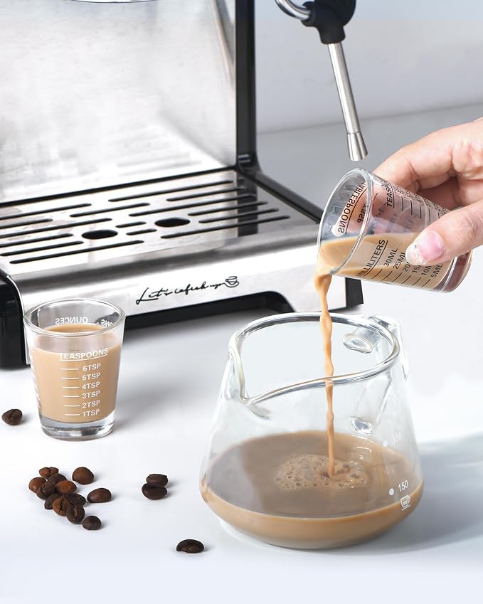 SAIAOKJ Shot Glass Measuring Cup Set, 2 Pack Espresso Shot Glasses (White) | Glass measuring cups feature 26 markings up to 1 OZ, 2 TBS, 6 TSP, 30 ML for espresso, liquor, medicine and recipes