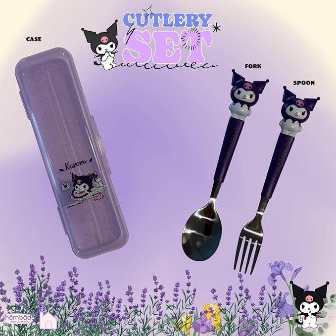 Stainless Steel Cutlery Tableware Flatware Silverware 3 Piece Set Portable Reusable Travel Cute Kawaii Anime Cartoon Dog Bunny for Boys and Girls (Purpleromi)